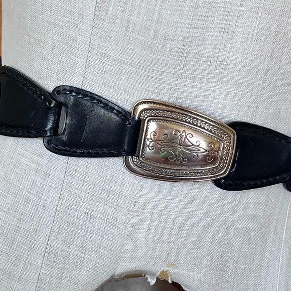Vintage Brighton Black Hinged Genuine Leather Belt Silver Buckle Western Coastal main image 6